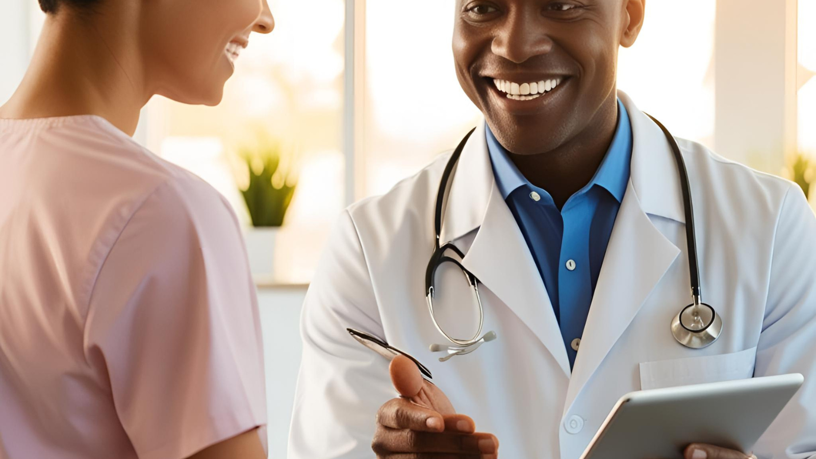 Doctor showing patient her dental records