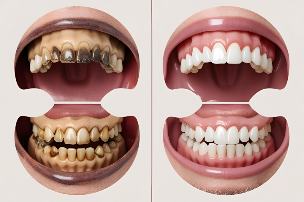 Before-and-after comparison of dentures