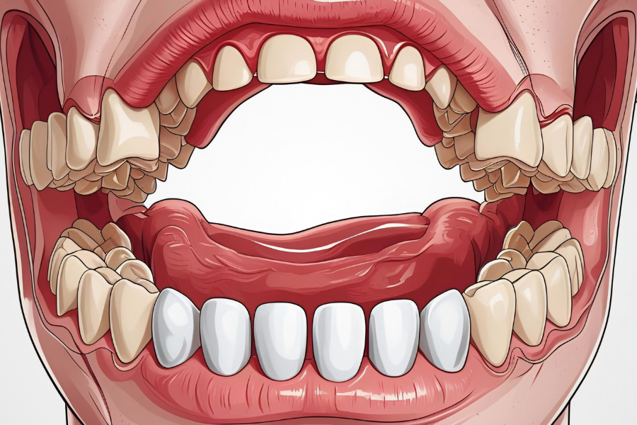 Close-up of gums showing gum recession