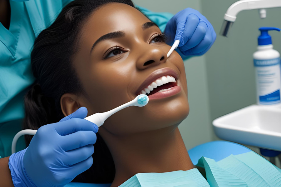 Image of a patient receiving fluoride treatment or using a fluoride rinse - reverse dental cavities