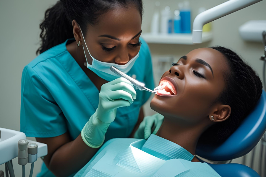 Photo of an african dentist treating dental emergency